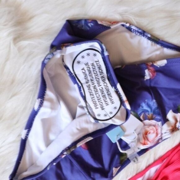 NWT Pink Purple Floral Printed Bikini Set Size Medium High Rise Bathing Suit - Picture 5 of 7